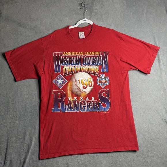 Vintage Texas Rangers 1996 AL Western Division Champions MLB T-Shirt Red Mens XL - Picture 1 of 6